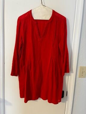 intro. Red 100% Cotton V-Neck Pintuck Tunic